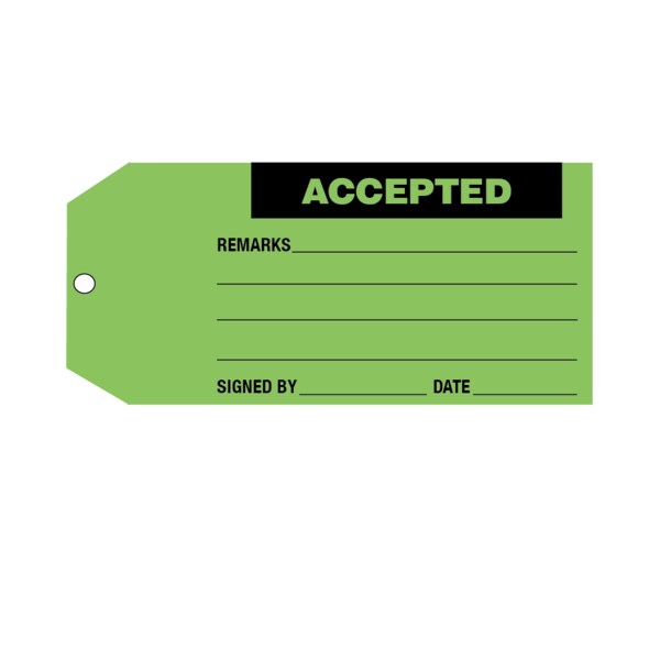 Tag, "Accepted" 6-1/4" x 2-7/8" Green w/Black